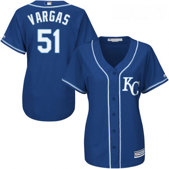 Womens Majestic Kansas City Royals 51 Jason Vargas Authentic Blue Alternate 2 Cool Base MLB Jersey