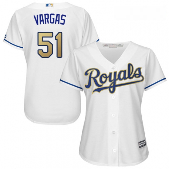 Womens Majestic Kansas City Royals 51 Jason Vargas Replica White Home Cool Base MLB Jersey