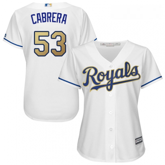 Womens Majestic Kansas City Royals 53 Melky Cabrera Authentic White Home Cool Base MLB Jersey