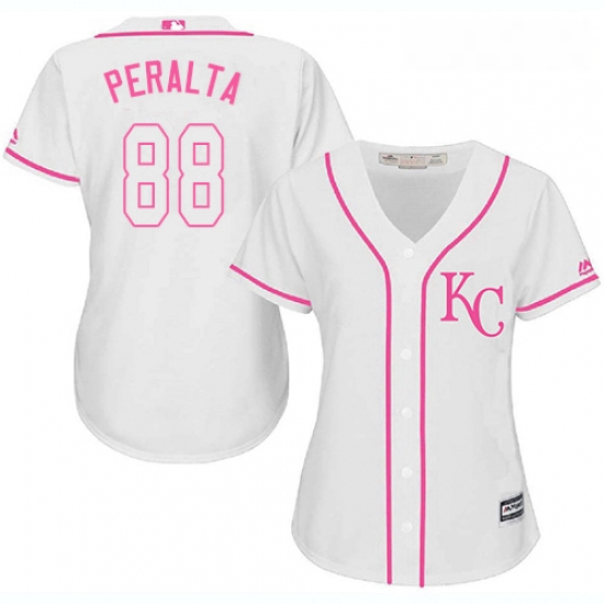 Womens Majestic Kansas City Royals 88 Michael Saunders Replica White Fashion Cool Base MLB Jersey