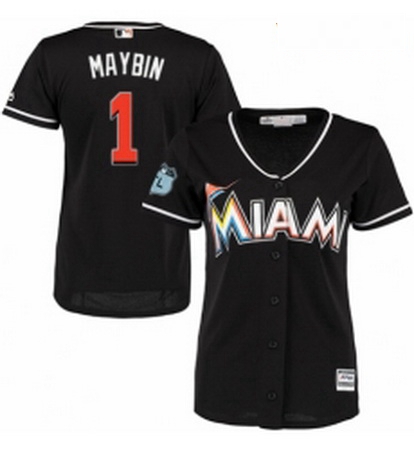 Womens Majestic Miami Marlins 1 Cameron Maybin Authentic Black Alternate 2 Cool Base MLB Jersey