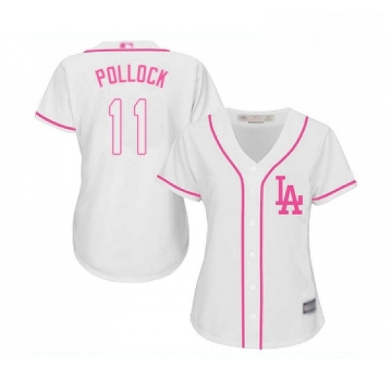 Womens Los Angeles Dodgers 11 A J Pollock Authentic White Fashion Cool Base Baseball Jersey