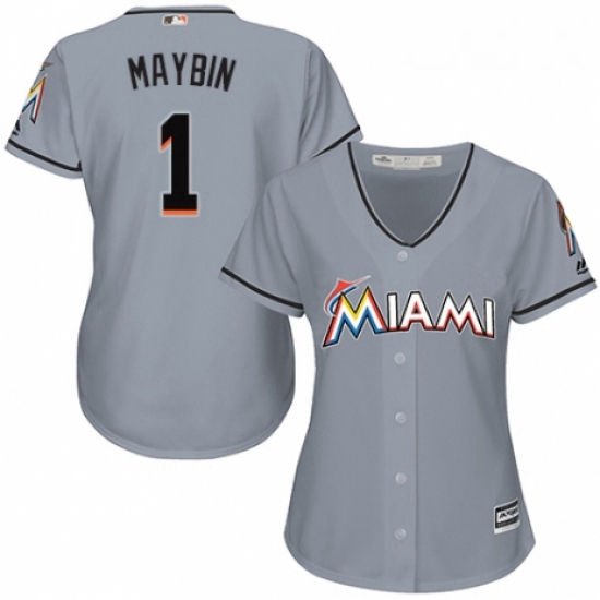 Womens Majestic Miami Marlins 1 Cameron Maybin Replica Grey Road Cool Base MLB Jersey