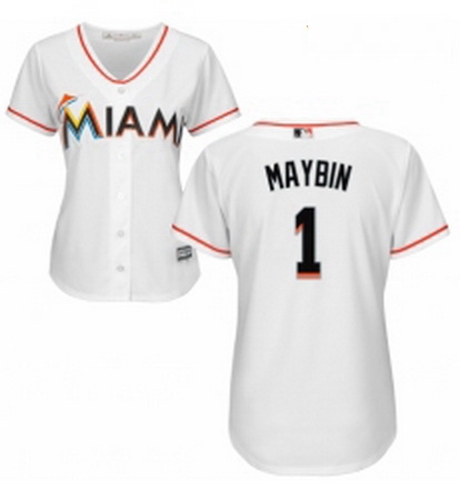 Womens Majestic Miami Marlins 1 Cameron Maybin Replica White Home Cool Base MLB Jersey