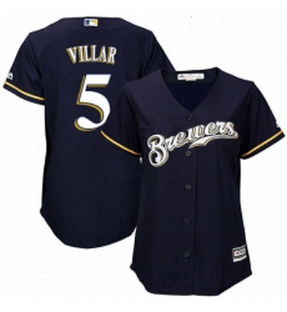 Womens Majestic Milwaukee Brewers 5 Jonathan Villar Authentic Navy Blue Alternate Cool Base MLB Jers