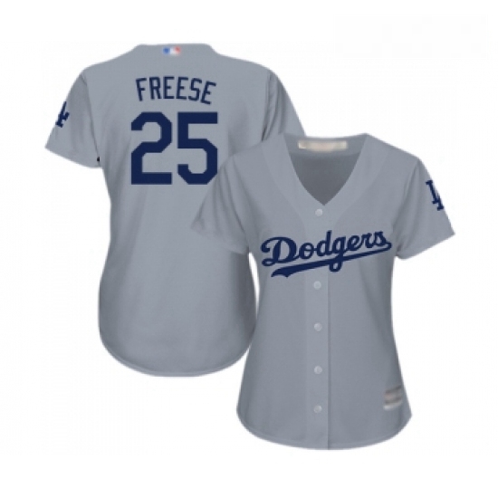 Womens Los Angeles Dodgers 25 David Freese Authentic Grey Road Cool Base Baseball Jersey