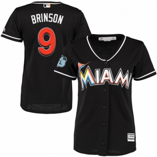 Womens Majestic Miami Marlins 9 Lewis Brinson Replica Black Alternate 2 Cool Base MLB Jersey