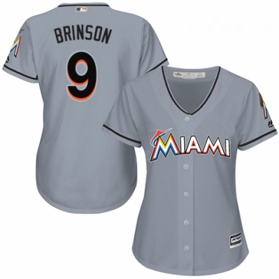 Womens Majestic Miami Marlins 9 Lewis Brinson Replica Grey Road Cool Base MLB Jersey