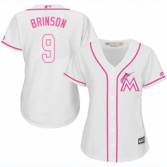 Womens Majestic Miami Marlins 9 Lewis Brinson Replica White Fashion Cool Base MLB Jersey