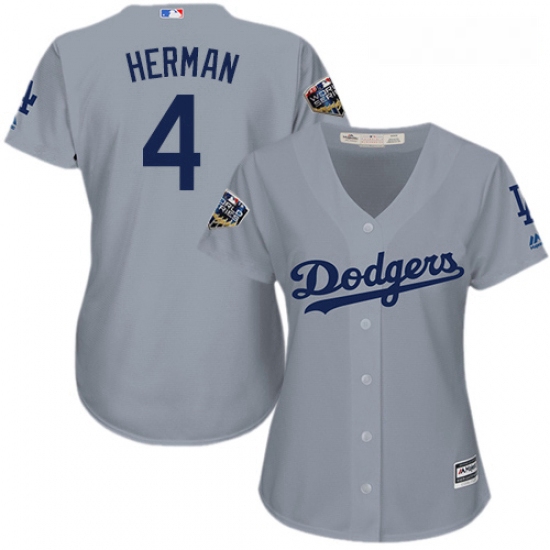 Women's Majestic Los Angeles Dodgers #4 Babe Herman Authentic Grey Road Cool Base 2018 World Series 