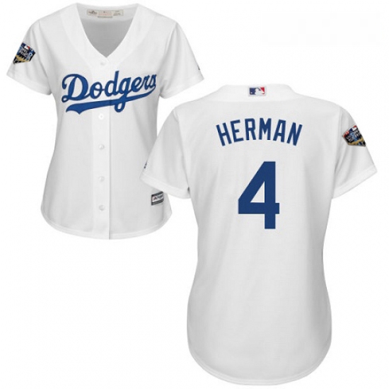 Women's Majestic Los Angeles Dodgers #4 Babe Herman Authentic White Home Cool Base 2018 World Series