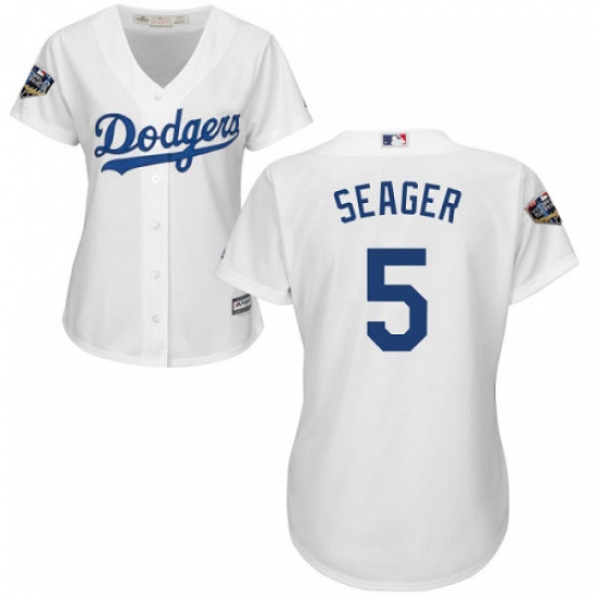 Women's Majestic Los Angeles Dodgers #5 Corey Seager Authentic White Home Cool Base 2018 World Serie