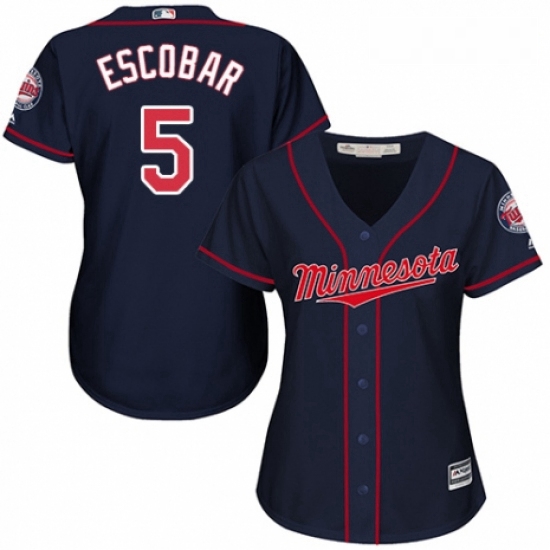 Womens Majestic Minnesota Twins 5 Eduardo Escobar Replica Navy Blue Alternate Road Cool Base MLB Jer