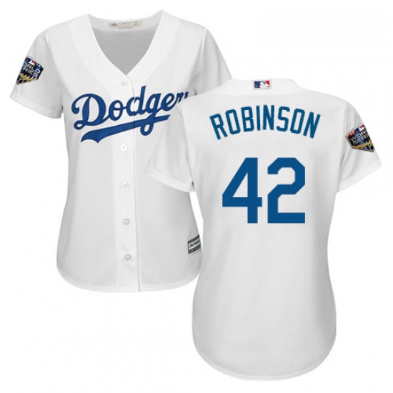 Women's Majestic Los Angeles Dodgers #42 Jackie Robinson Authentic White 2018 World Series MLB Jerse