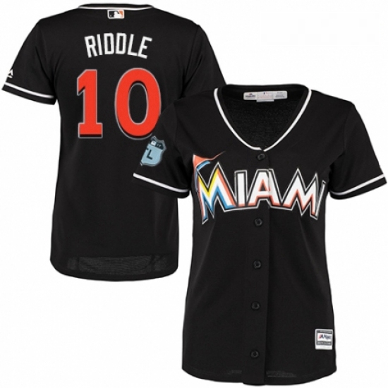 Womens Majestic Miami Marlins 10 JT Riddle Replica Black Alternate 2 Cool Base MLB Jersey