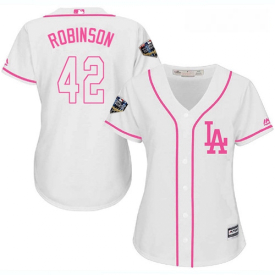 Women's Majestic Los Angeles Dodgers #42 Jackie Robinson Authentic White Fashion Cool Base 2018 Worl