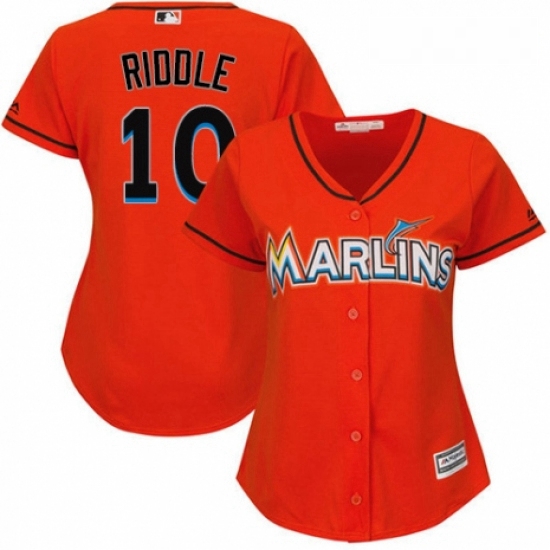 Womens Majestic Miami Marlins 10 JT Riddle Replica Orange Alternate 1 Cool Base MLB Jersey