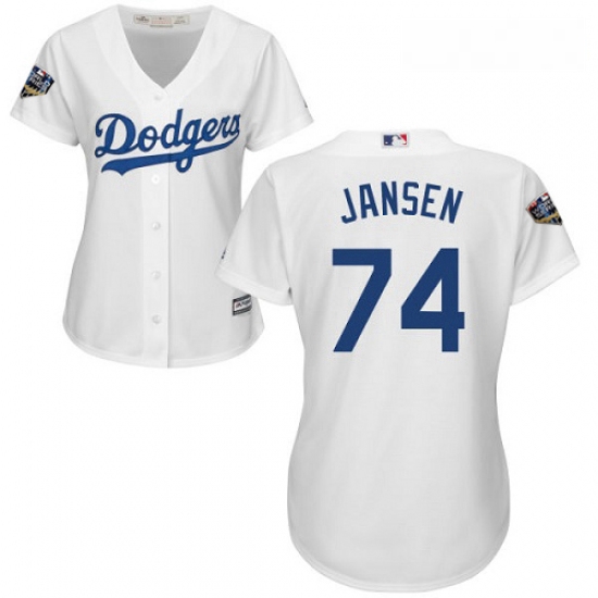 Women's Majestic Los Angeles Dodgers #74 Kenley Jansen Authentic White Home Cool Base 2018 World Ser