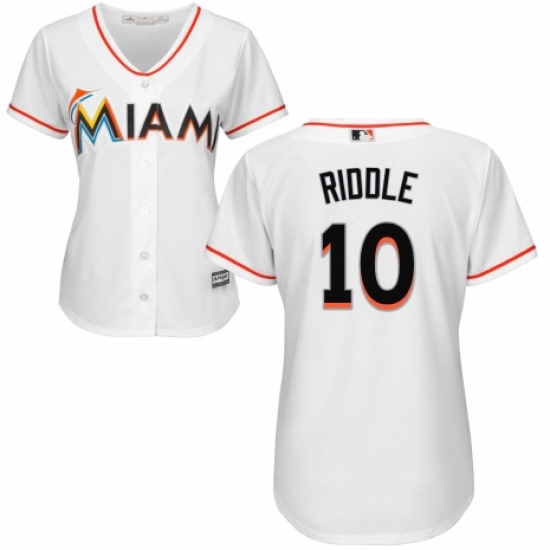 Womens Majestic Miami Marlins 10 JT Riddle Replica White Home Cool Base MLB Jersey