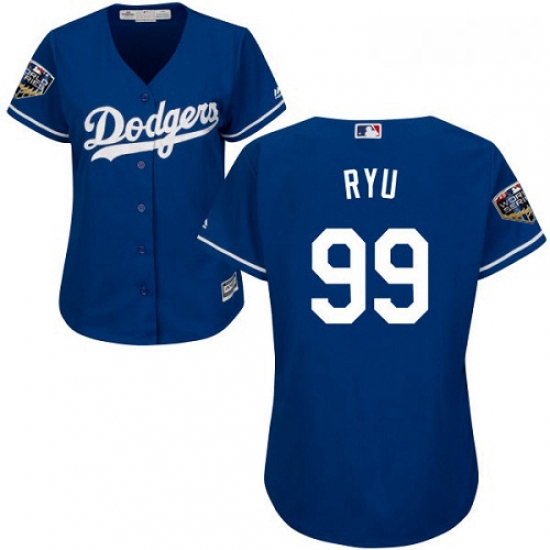 Women's Majestic Los Angeles Dodgers #99 Hyun-Jin Ryu Authentic Royal Blue Alternate Cool Base 2018 