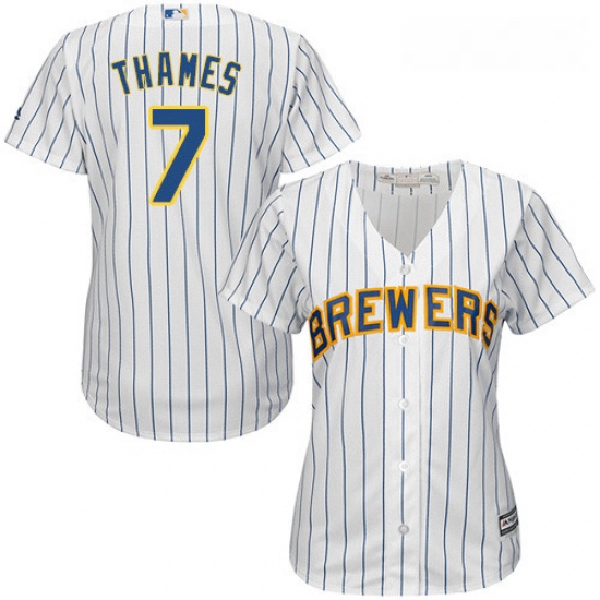 Womens Majestic Milwaukee Brewers 7 Eric Thames Authentic White Alternate Cool Base MLB Jersey