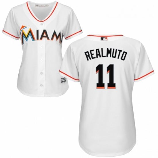 Womens Majestic Miami Marlins 11 J T Realmuto Authentic White Home Cool Base MLB Jersey