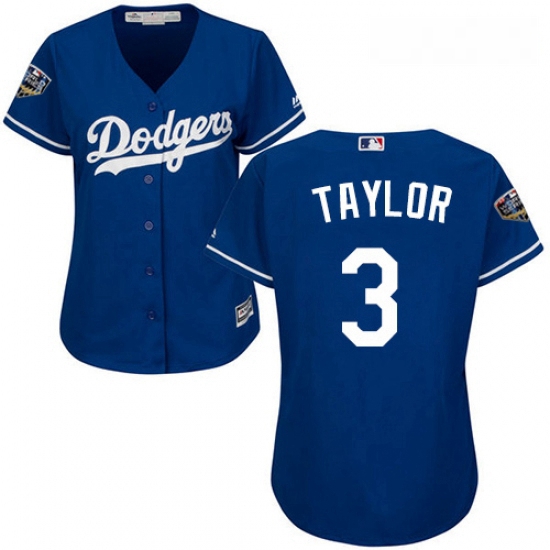 Womens Majestic Los Angeles Dodgers 3 Chris Taylor Authentic Royal Blue Alternate Cool Base 2018 Wor