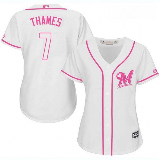 Womens Majestic Milwaukee Brewers 7 Eric Thames Replica White Fashion Cool Base MLB Jersey