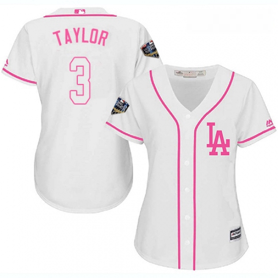 Womens Majestic Los Angeles Dodgers 3 Chris Taylor Authentic White Fashion Cool Base 2018 World Seri