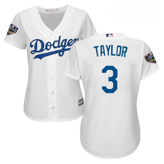 Womens Majestic Los Angeles Dodgers 3 Chris Taylor Authentic White Home Cool Base 2018 World Series 