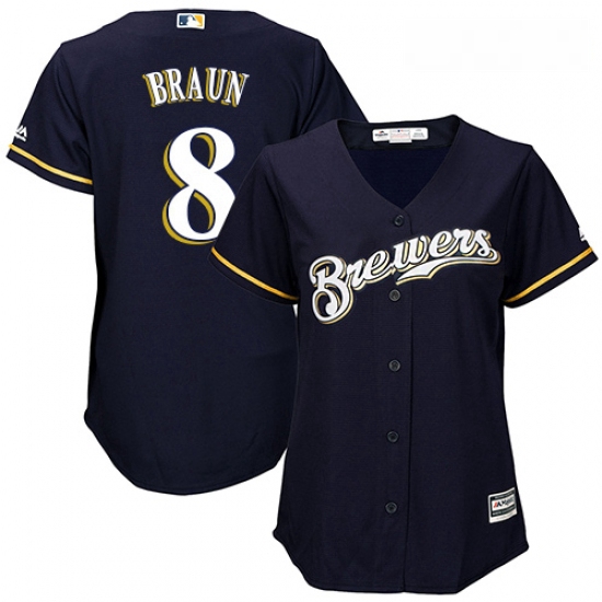 Womens Majestic Milwaukee Brewers 8 Ryan Braun Authentic Navy Blue Alternate Cool Base MLB Jersey