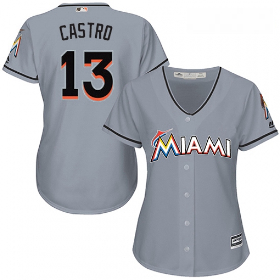 Womens Majestic Miami Marlins 13 Starlin Castro Authentic Grey Road Cool Base MLB Jersey