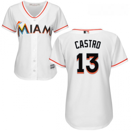 Womens Majestic Miami Marlins 13 Starlin Castro Authentic White Home Cool Base MLB Jersey