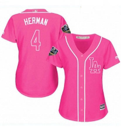 Womens Majestic Los Angeles Dodgers 4 Babe Herman Authentic Pink Fashion Cool Base 2018 World Series