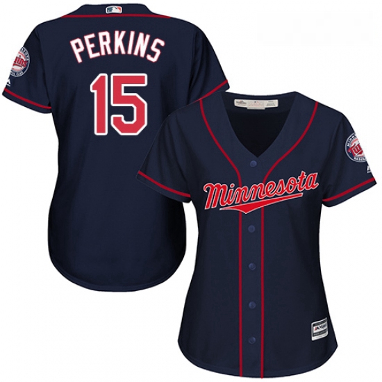 Womens Majestic Minnesota Twins 15 Glen Perkins Authentic Navy Blue Alternate Road Cool Base MLB Jer