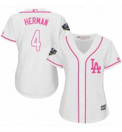 Womens Majestic Los Angeles Dodgers 4 Babe Herman Authentic White Fashion Cool Base 2018 World Serie