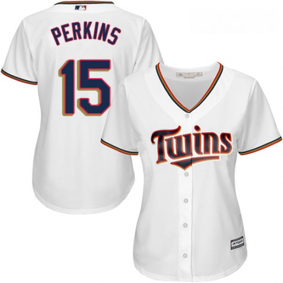 Womens Majestic Minnesota Twins 15 Glen Perkins Replica White Home Cool Base MLB Jersey