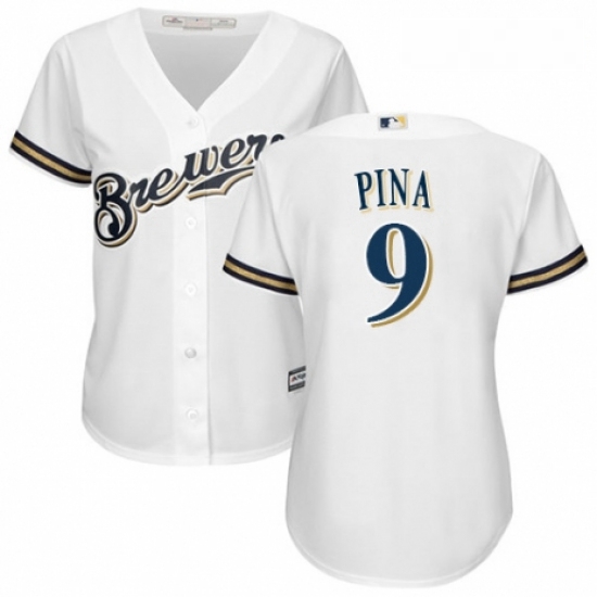 Womens Majestic Milwaukee Brewers 9 Manny Pina Replica Navy Blue Alternate Cool Base MLB Jersey