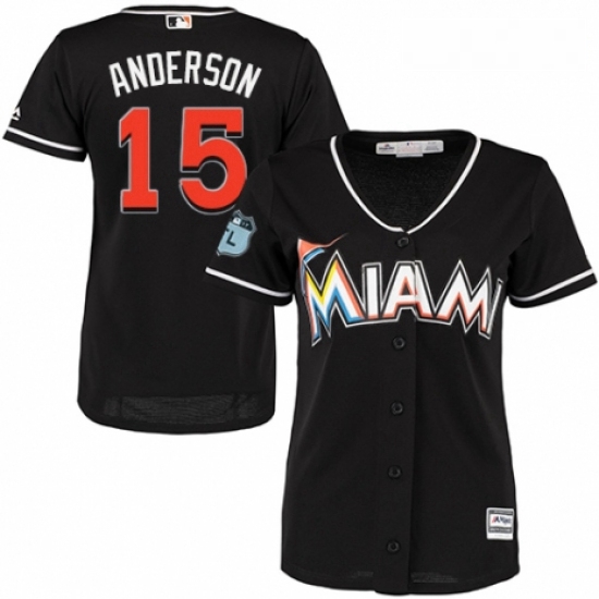 Womens Majestic Miami Marlins 15 Brian Anderson Authentic Black Alternate 2 Cool Base MLB Jersey