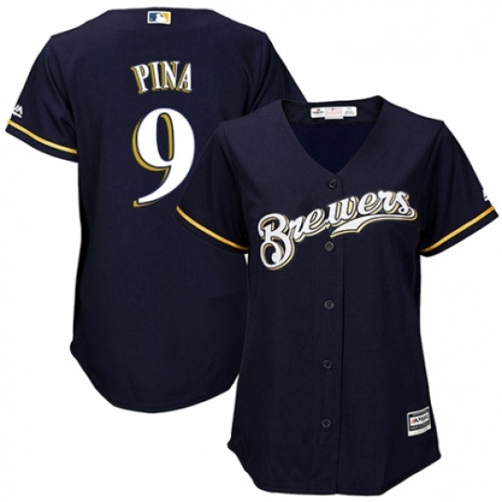 Womens Majestic Milwaukee Brewers 9 Manny Pina Replica White Alternate Cool Base MLB Jersey