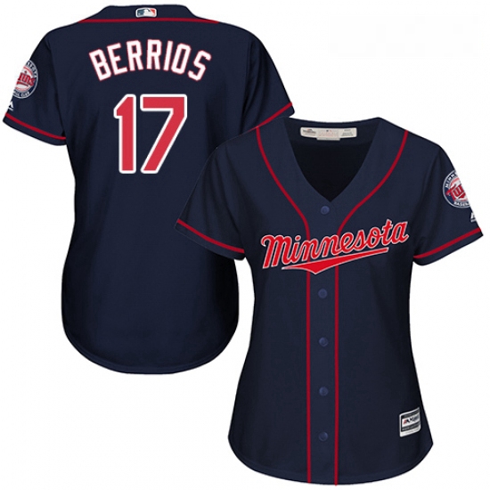 Womens Majestic Minnesota Twins 17 Jose Berrios Authentic Navy Blue Alternate Road Cool Base MLB Jer