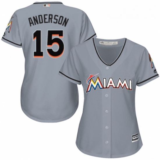 Womens Majestic Miami Marlins 15 Brian Anderson Authentic Grey Road Cool Base MLB Jersey