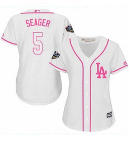 Womens Majestic Los Angeles Dodgers 5 Corey Seager Authentic White Fashion Cool Base 2018 World Seri