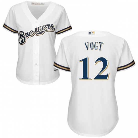 Womens Majestic Milwaukee Brewers 12 Stephen Vogt Replica White Home Cool Base MLB Jersey