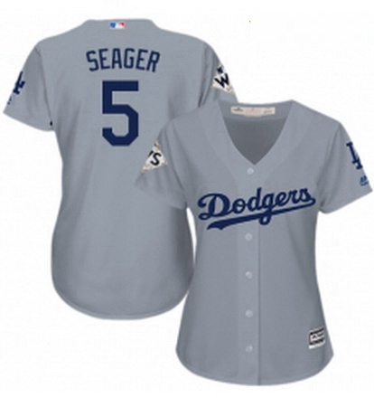 Womens Majestic Los Angeles Dodgers 5 Corey Seager Replica Grey Road 2017 World Series Bound Cool Ba