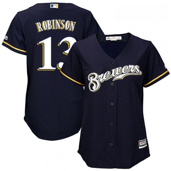 Womens Majestic Milwaukee Brewers 13 Glenn Robinson Authentic Navy Blue Alternate Cool Base MLB Jers