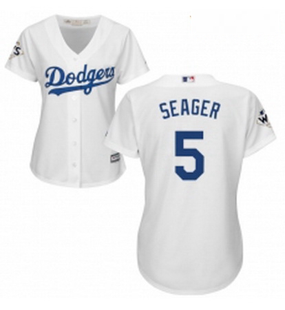 Womens Majestic Los Angeles Dodgers 5 Corey Seager Replica White Home 2017 World Series Bound Cool B