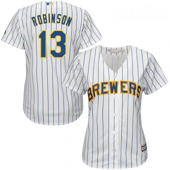 Womens Majestic Milwaukee Brewers 13 Glenn Robinson Replica White Alternate Cool Base MLB Jersey