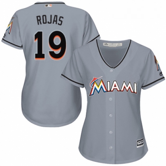 Womens Majestic Miami Marlins 19 Miguel Rojas Authentic Grey Road Cool Base MLB Jersey