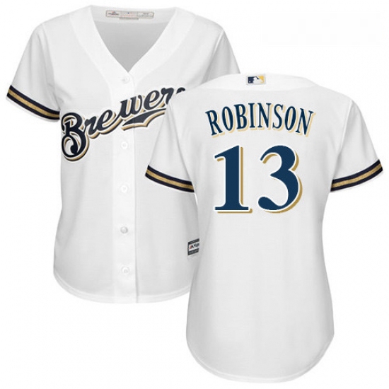 Womens Majestic Milwaukee Brewers 13 Glenn Robinson Replica White Home Cool Base MLB Jersey